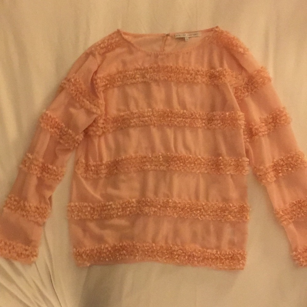 Light pink sheer flowered long sleeve shirt